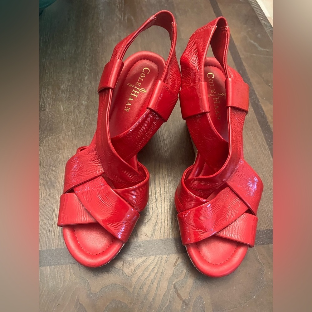 Cole Haan Red Leather Sandals with X-Pattern Straps